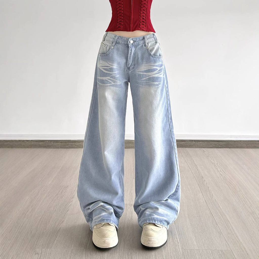 Street-style Distressed High-rise Straight-