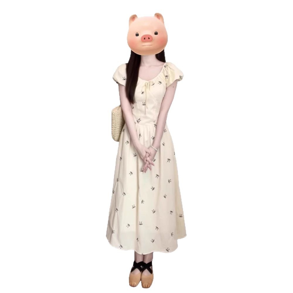 Womens French-style Floral Dress With Bow And s