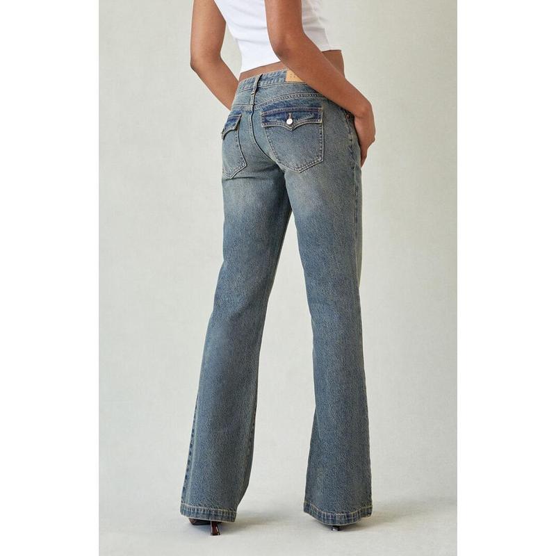 Washed Distressed Slim-fit Vintage-style Bootcut Jeans