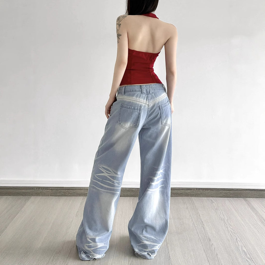 Street-style Distressed High-rise Straight-