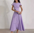 Solid-Color Buttoned Short-Sleeve Top And