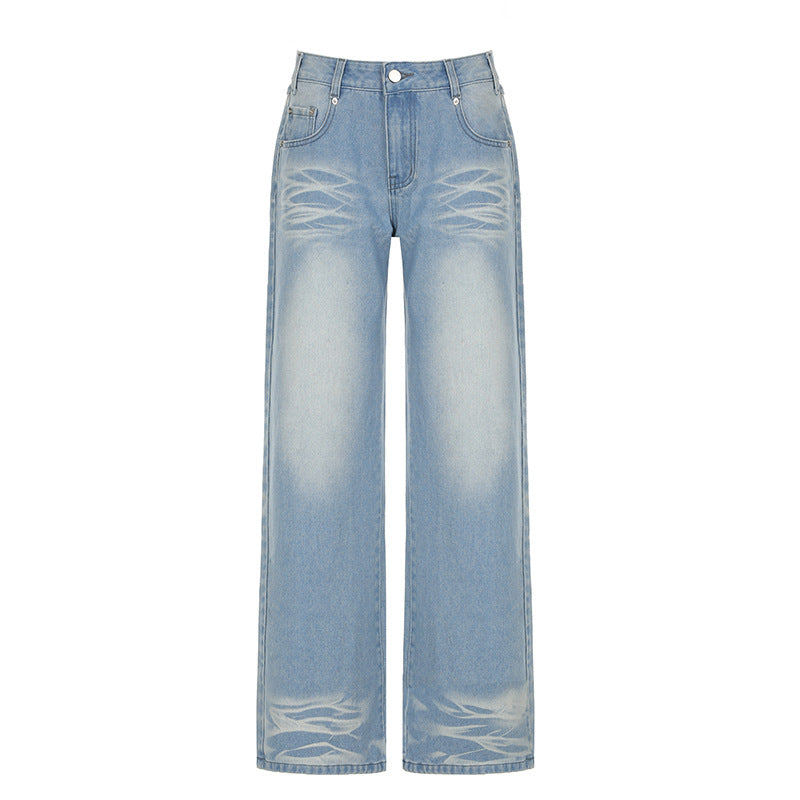 Street-style Distressed High-rise Straight-