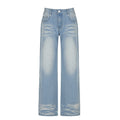 Street-style Distressed High-rise Straight-